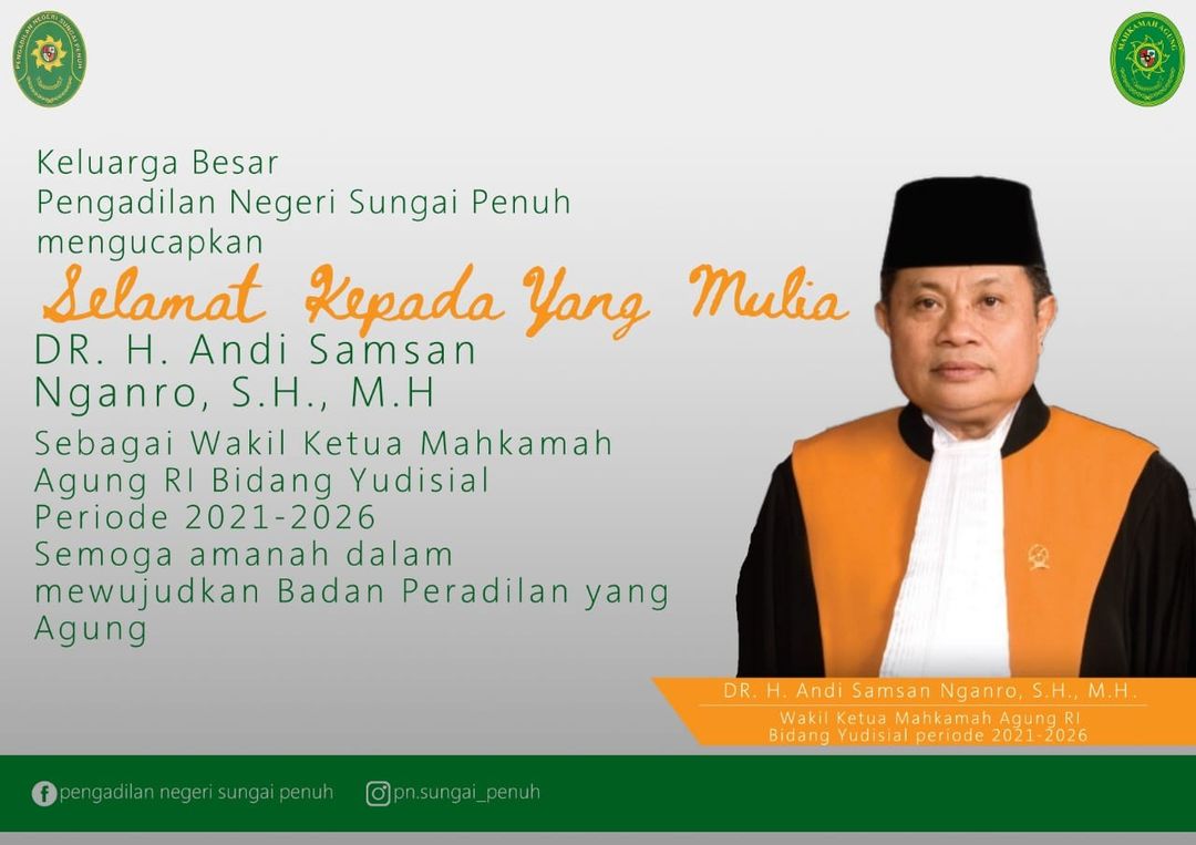 Ucapan Selamat Kepada Yang Mulia Bapak. Dr. H. Andi Samsan Nganro S.H.,M.H.